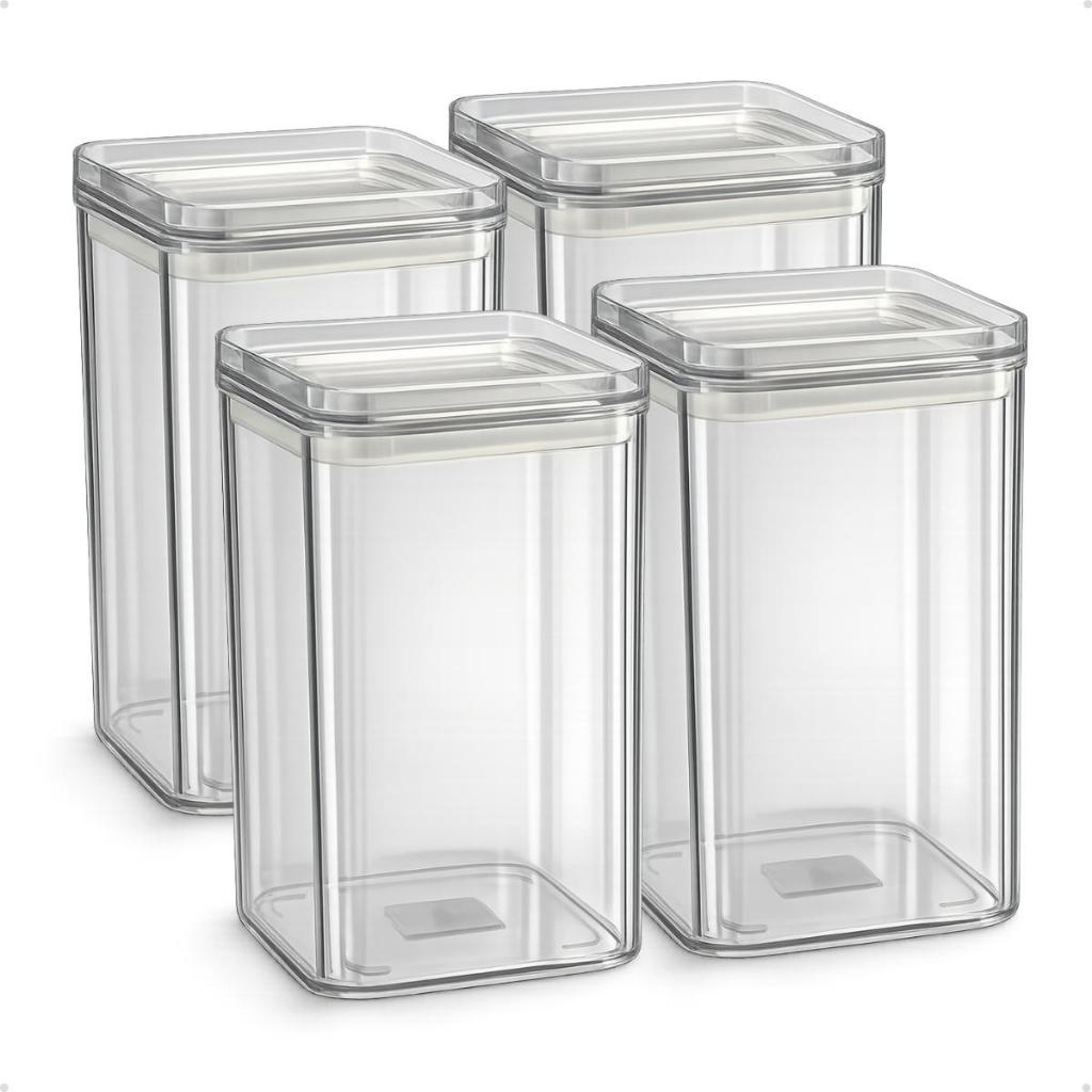 Kit 4 Potes Herméticos 1 Litro - BPA Free Organizador com Tampa para Alimentos, Empilhável