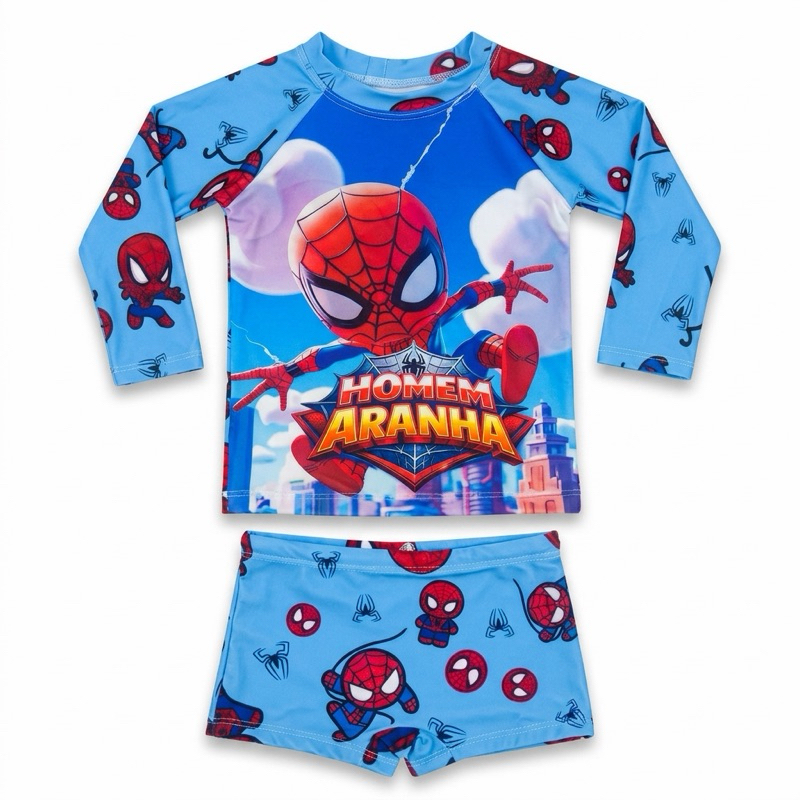 Conjunto UV Infantil Menino Camiseta Sunga Proteção UV 50+ Roupa de Praia Piscina Natação