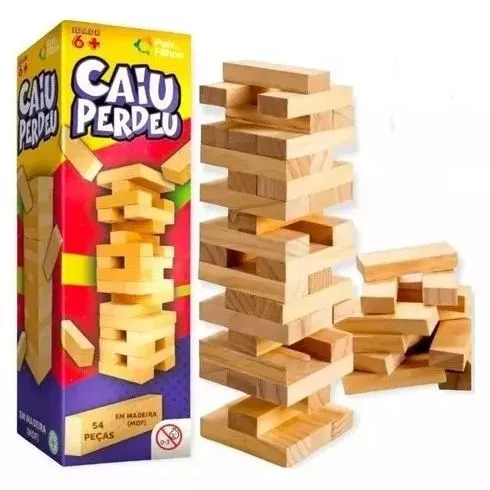 Jogo Caiu Perdeu Pais & Filhos de Madeira Jogo da Torre de Madeira 54 Peças