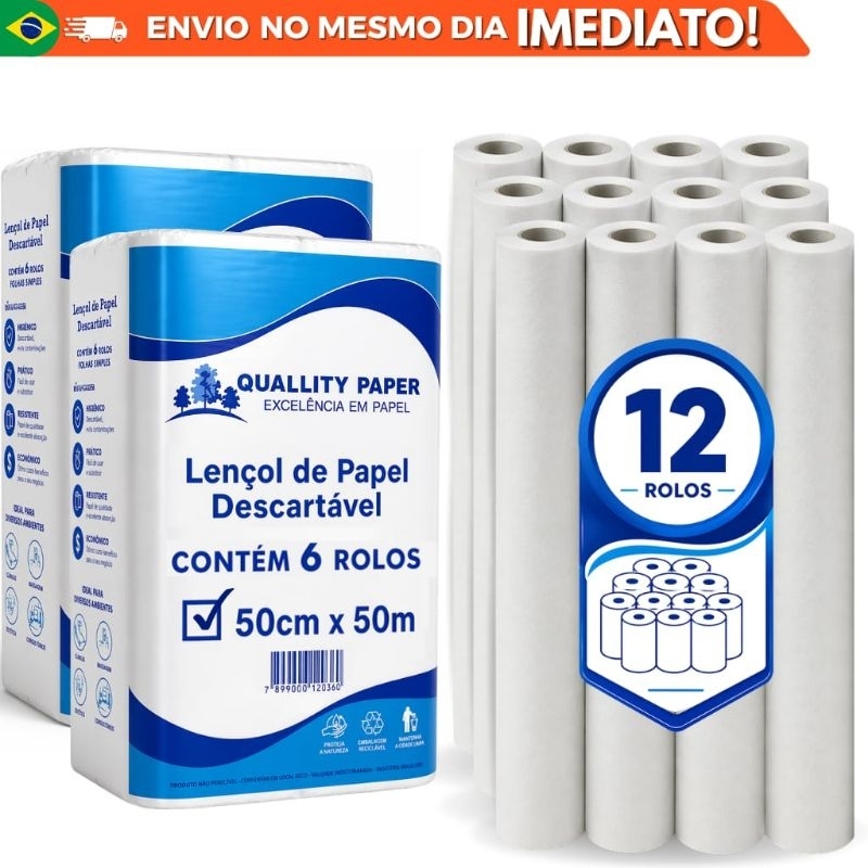 12 Rolos de lençol Hospitalar para maca de hospital 50x50 lençol descartavel