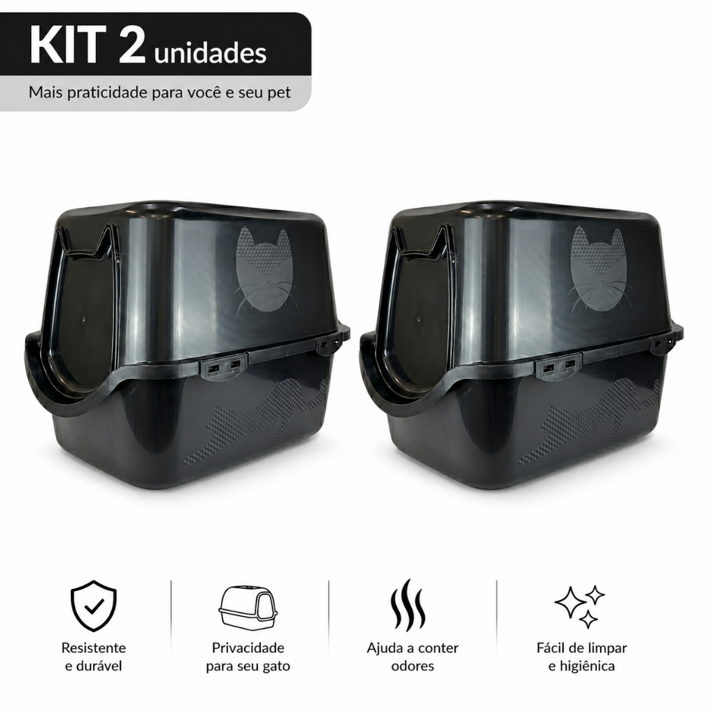 Kit 2 Caixa Areia Fechada Banheiro Toalete Sanitário Gato Antiodor