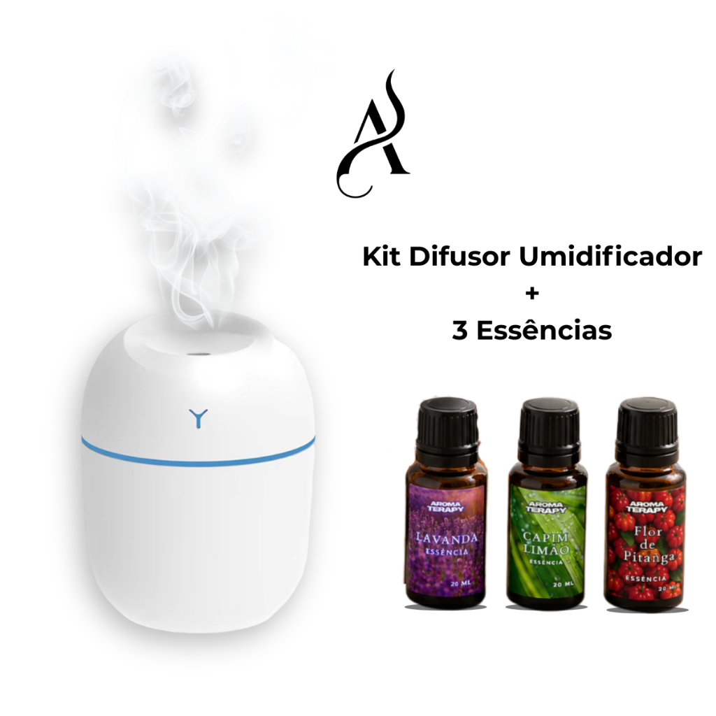 Kit Umidificador Aromatizador com 3 Essências Hidrossolúvel | Difusor De Ar Egg  | 3 Essências