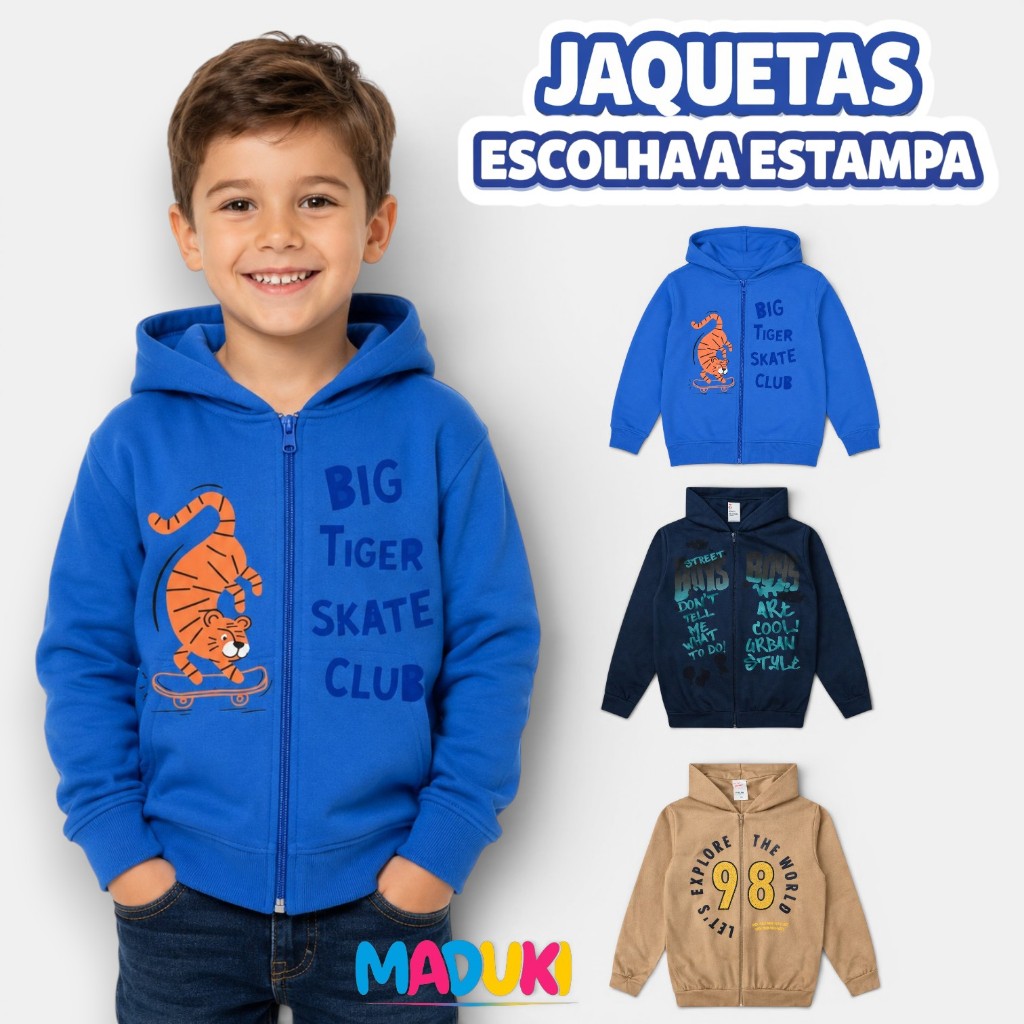 Jaqueta Infantil Juvenil Menino Inverno Premium com Ziper e Capuz 1 a 16