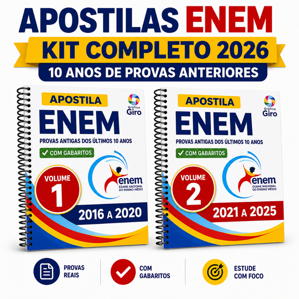 Apostilas ENEM Kit Completo 2026 com 10 Anos de Provas Anteriores (de 2016 a 2025)