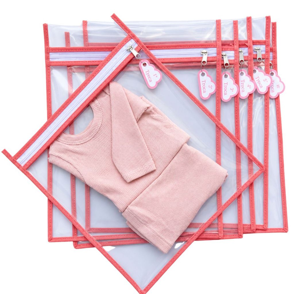 Kit 06 saquinhos organizador de mala e saída maternidade + Tag de identificação de troca