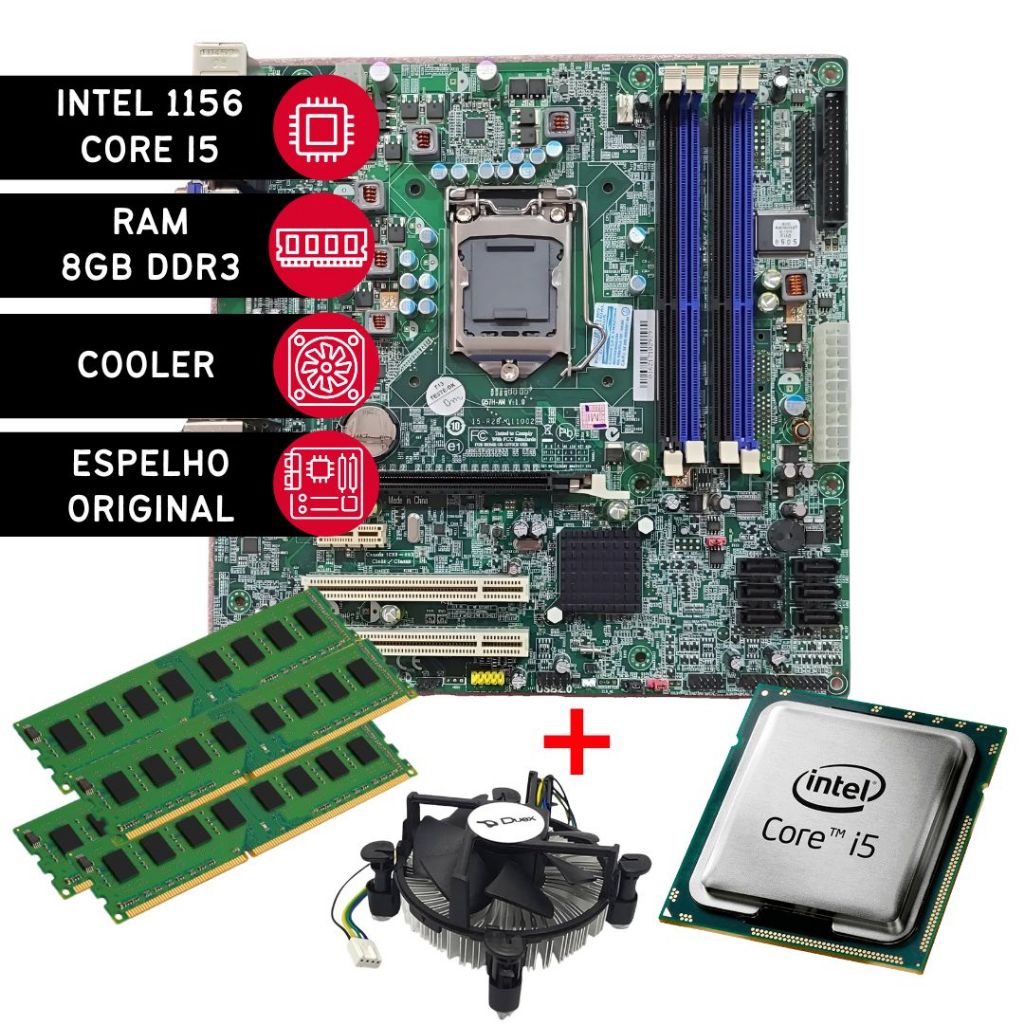 Kit Placa Mãe Upgrade  IPM Q57 STI + Processador Intel Core i5 + Cooler + 8GB DDR3 RAM