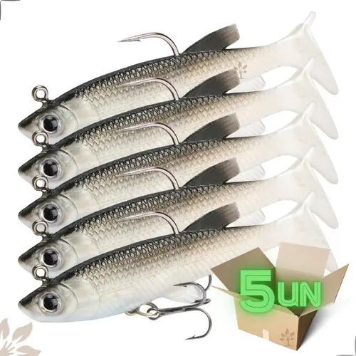 Kit 5 Iscas Artificial Soft Bait Tucunaré Traira Corvina