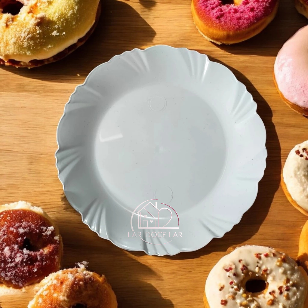 Kit 100 Pratos de Sobremesa Pétala Plástico branco Para Sobremesa Salgados ou Doces