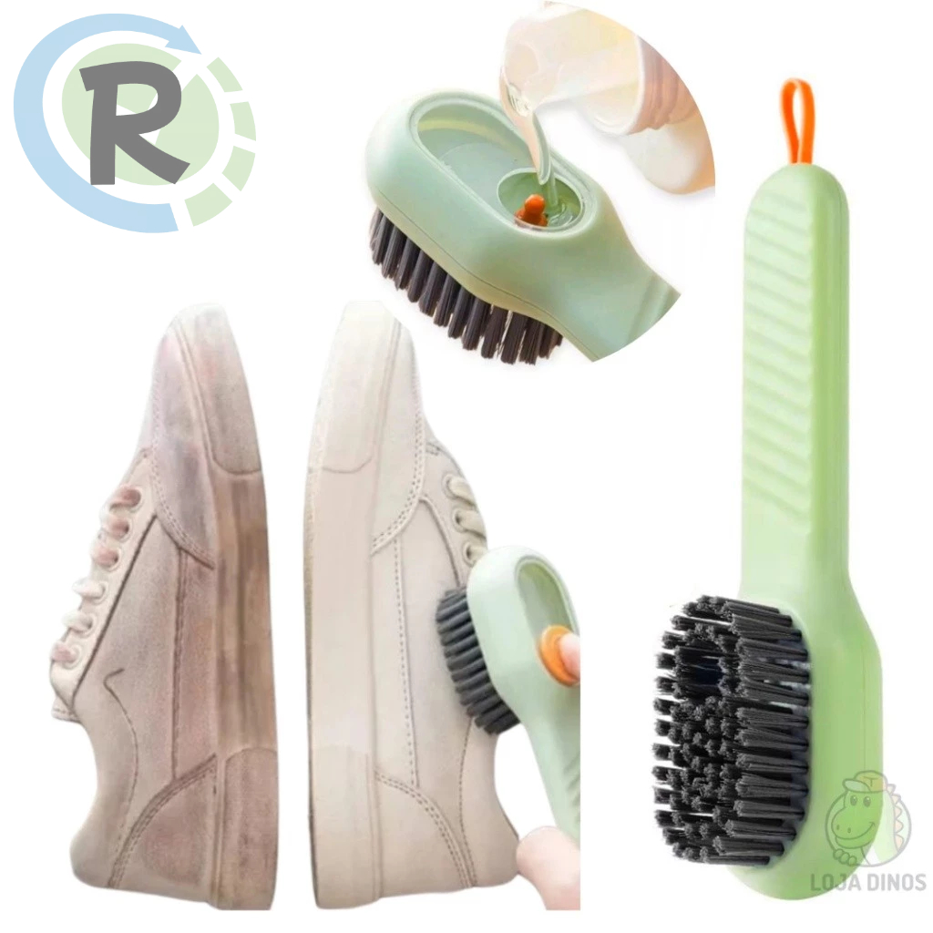 Escova Limpa Sapato Tenis Boné Roupa com Dispenser Reservatorio Sabão Liquido Sabonete
