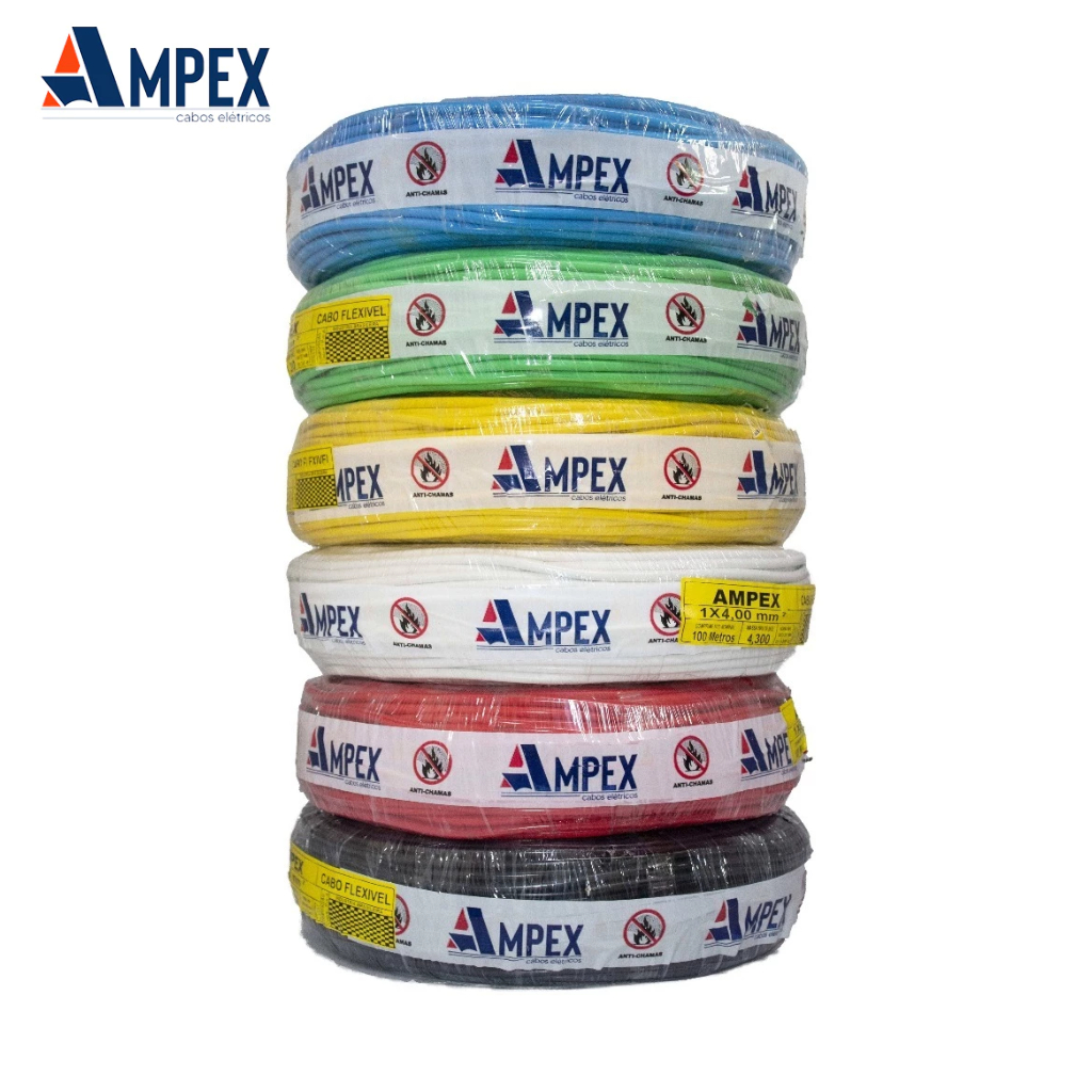Fio Elétrico Cabo Flexível 4mm Rolo de 100m – Certificado INMETRO | Anti-chamas | Ampex