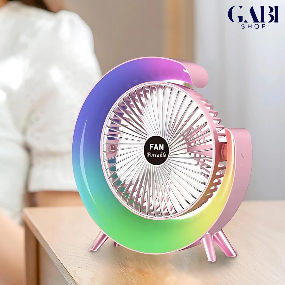 Mini Ventilador de Mesa Silencioso Portátil Colorido Led Colorida RGB Desktop Vento Fresco GABI SHOP