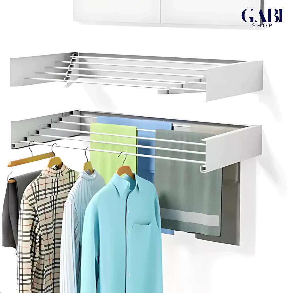 Varal Magico De Parede Retrátil Secreto 80cm/100cm Com 5 Varetas GABISHOP