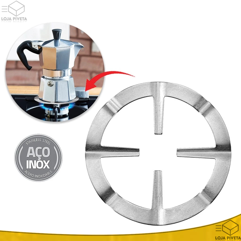 Suporte Redutor Para Cafeteira Italiana Fogão Cooktop Base Redutora Aço Inox Grelha 13,5cm