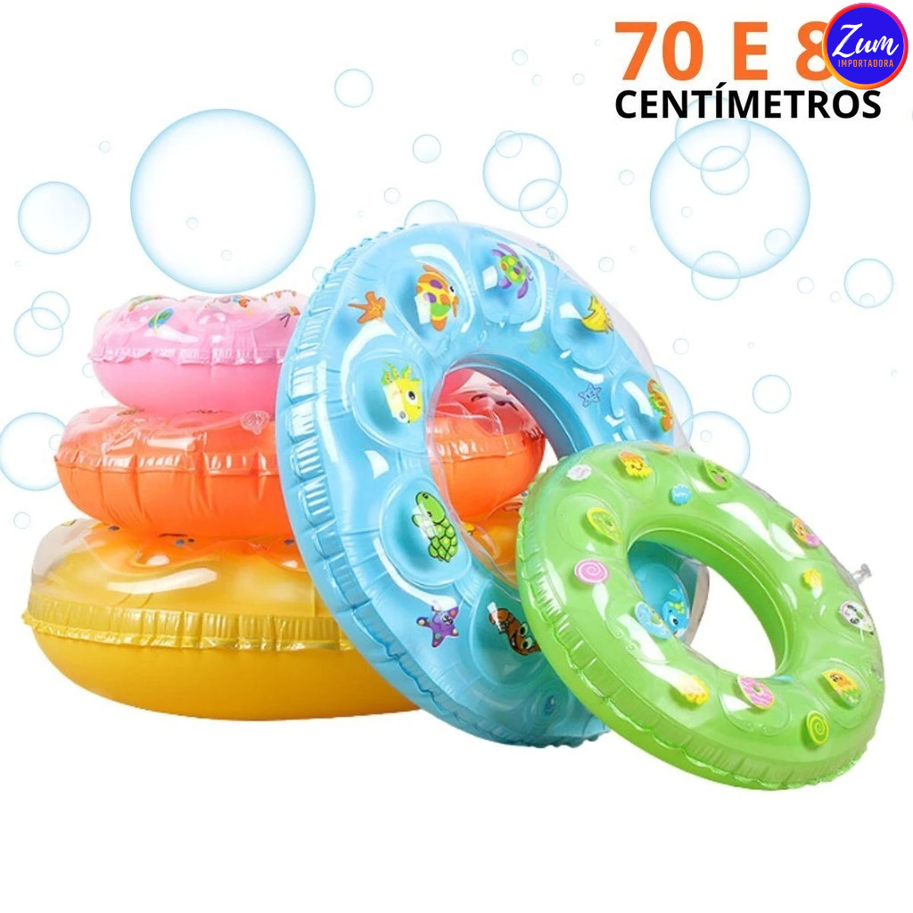 Boia Peixinho Infantil 70cm 80 cm Circular Inflável Proteção Praia Piscina Desenhos