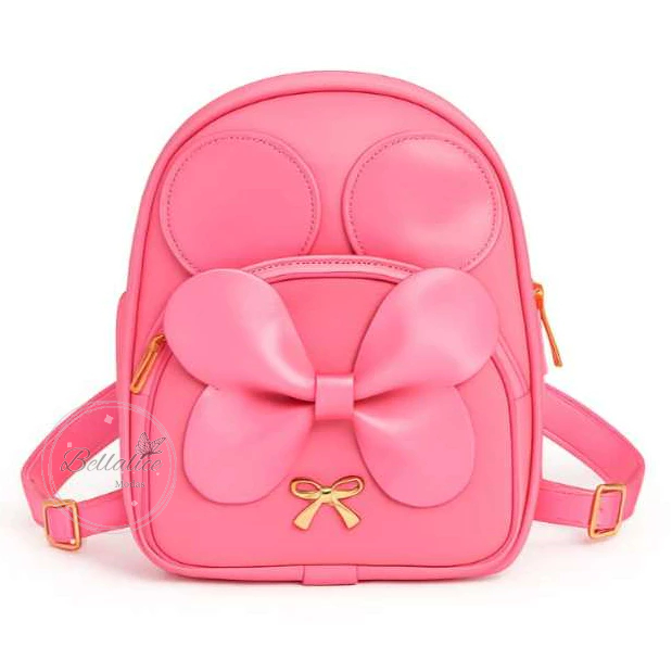 Mochila Infantil bolsa com brilho com Bolso na frente bolsa com orelhinhas da Minnie e Laço