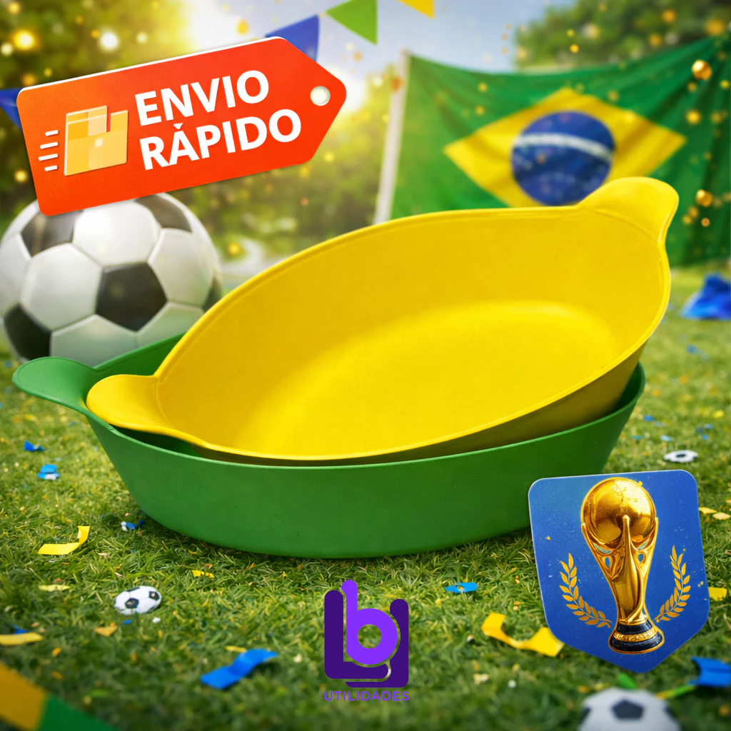 Kit 10 Petisqueiras Canoas - 5 Verdes / 5 Amarelas - Copa do mundo futebol temáticas bowl