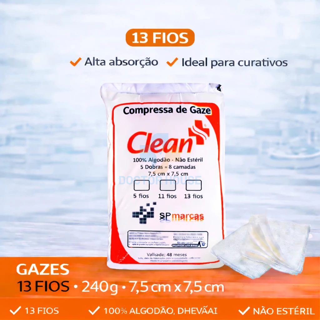 Compressa De Gaze 13 Fios Hidrófila 500Un ou 240g Ideal Para Curativos