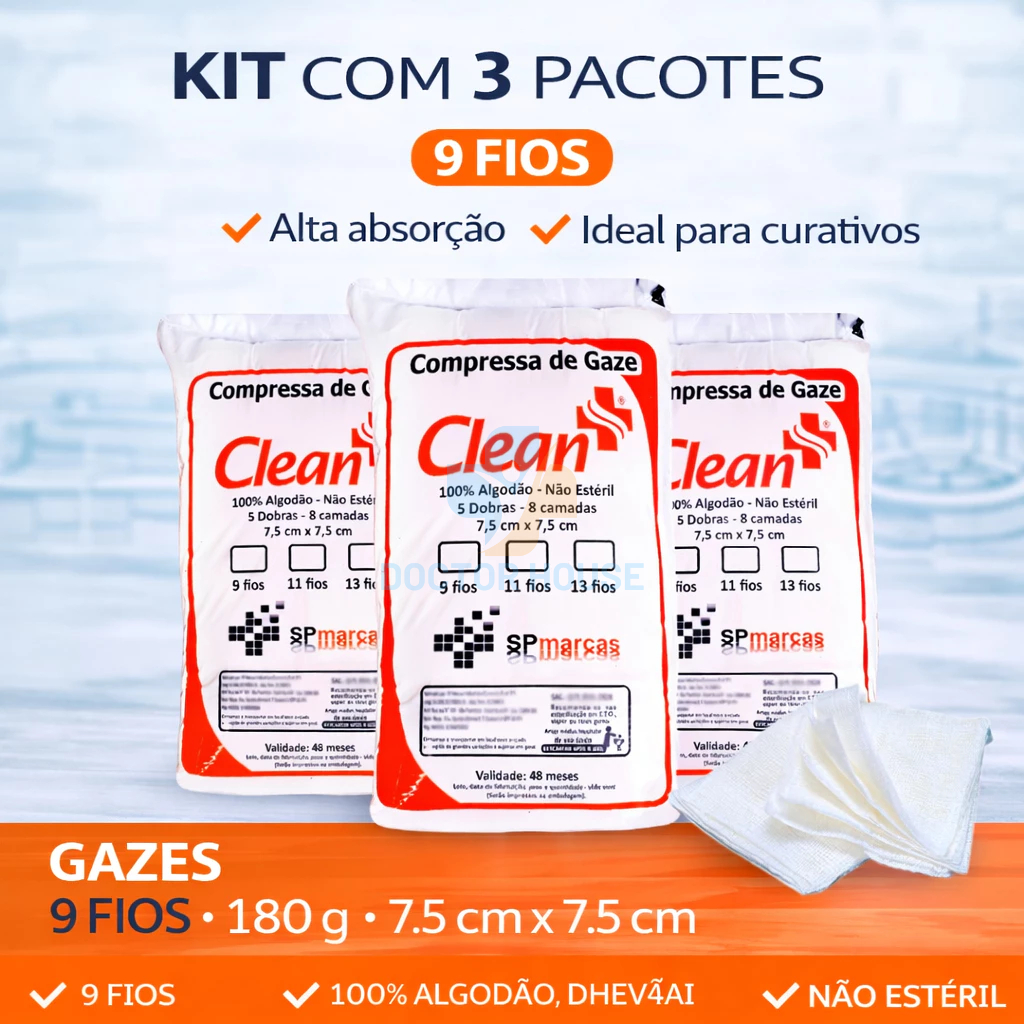 Compressa Gaze 9 Fios Hidrófila 3x Pacotes Curativo