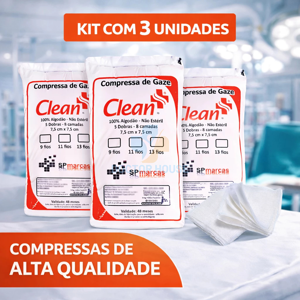Compressa De Gaze 13 Fios Hidrófila 1500Un ou 720g (3x Pacotes 240g)