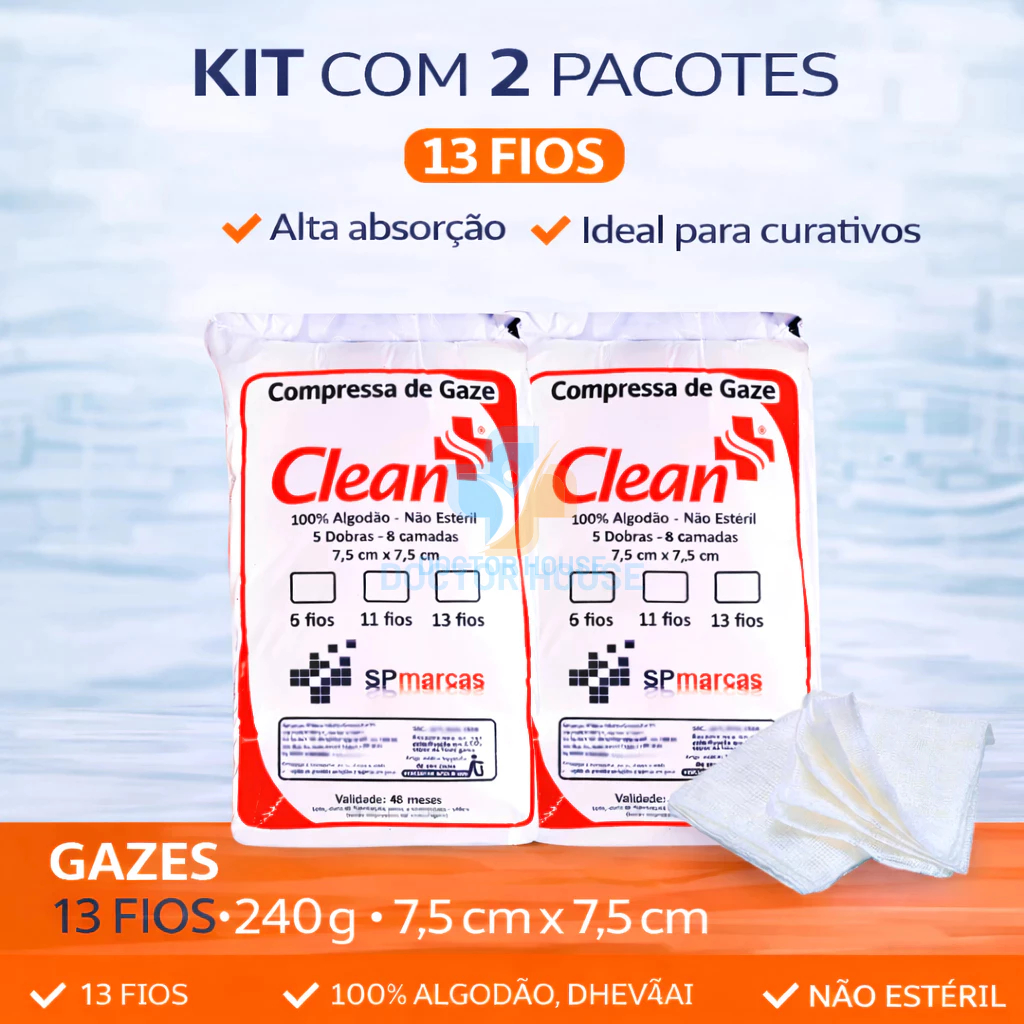 Compressa De Gaze 13 Fios Hidrófila 2x Pacotes Curativo 1000un ou 480g