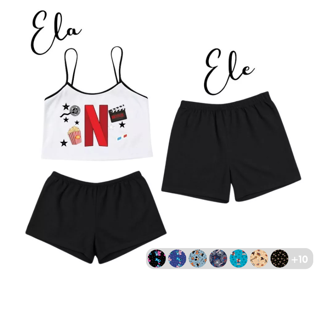 Kit Pijama Casal Feminino e Masculino Samba Baby Doll Canção Namorados