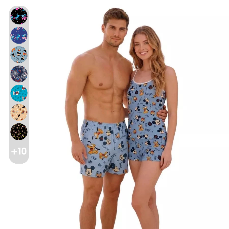 Kit Casal Pijama Feminino Samba Canção Kit Namorados Marido e Mulher Pijama Feminino e Samba Canção Masculino