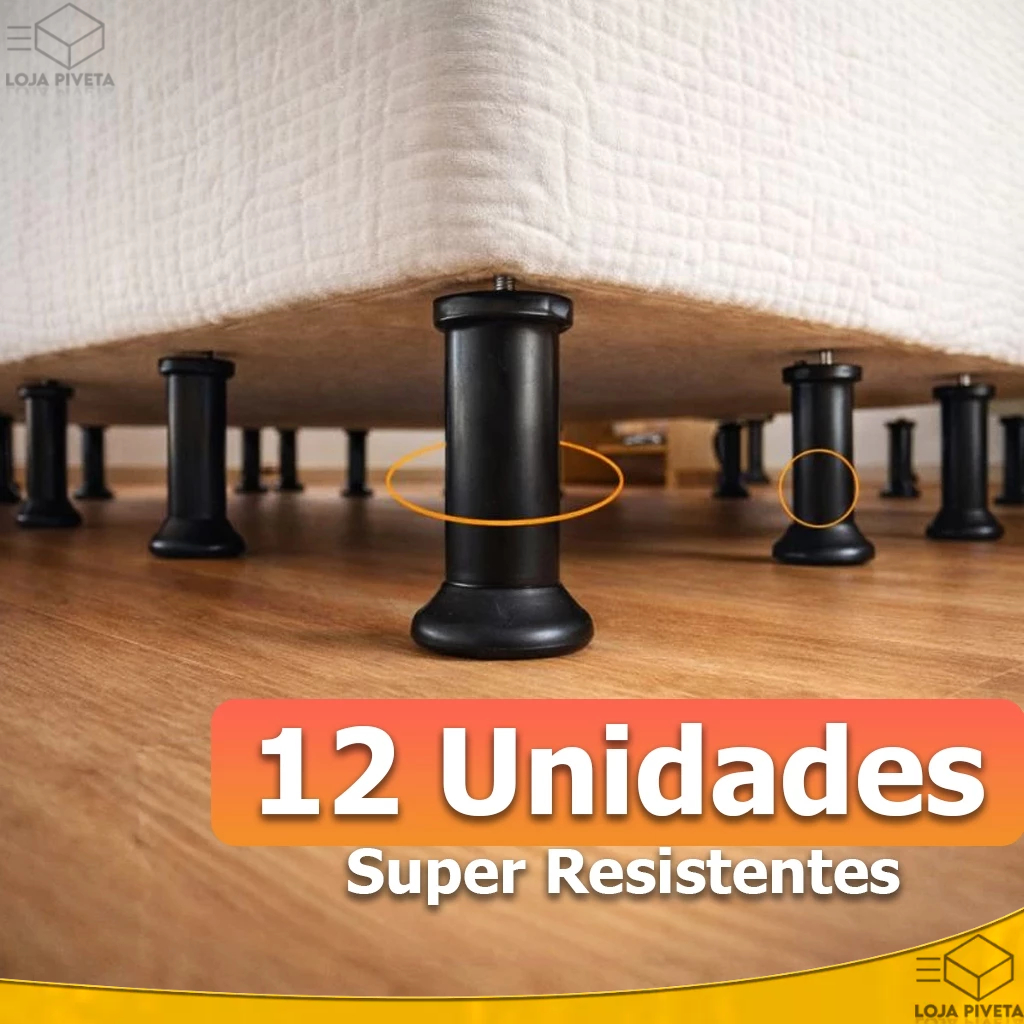 Kit 12 Pés Para Cama Box 12cm Cabeceira Pezinho Plástico Com Parafuso Universal Suporta Até 250kgs