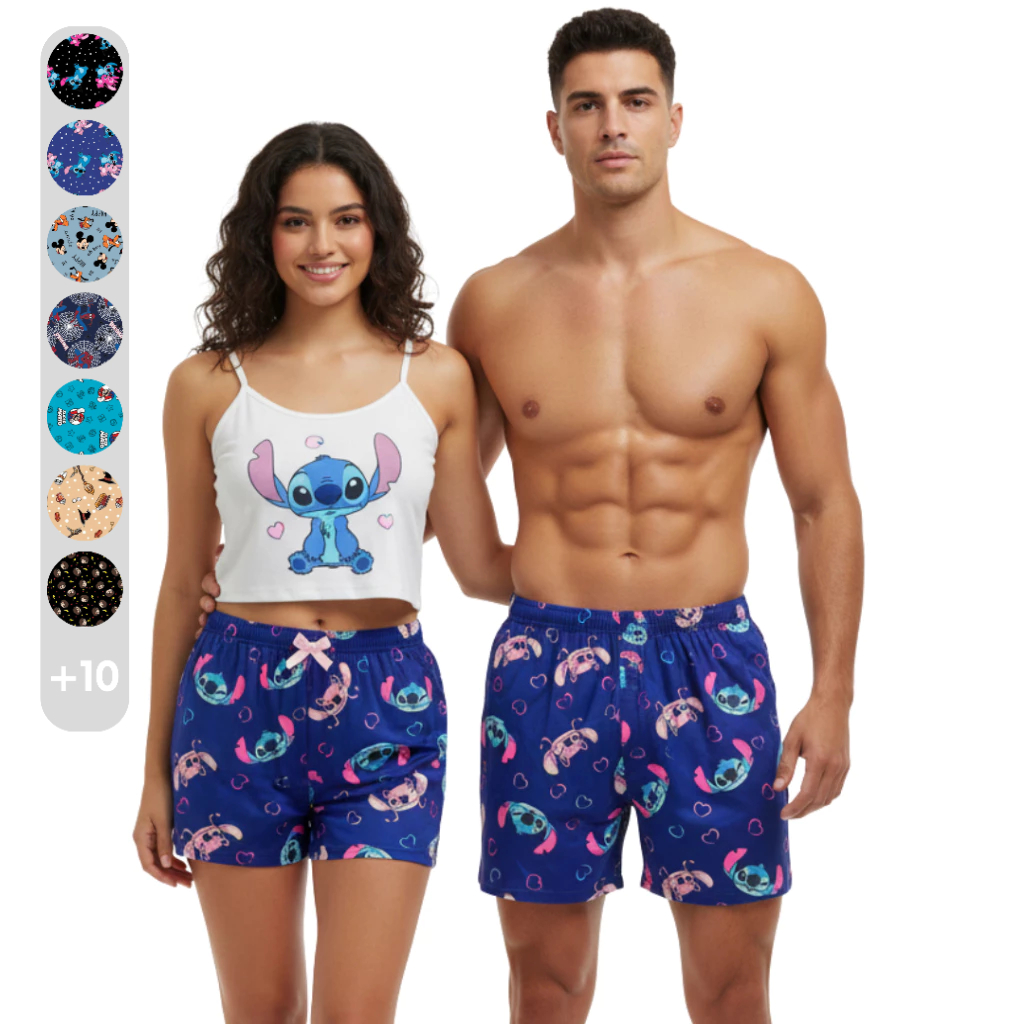 Kit Pijama Casal Kit Mozão Feminino Samba Canção Namorados Personagens