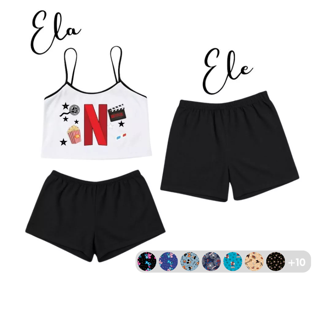 Kit Pijama Casal Feminino Samba Canção Namorados