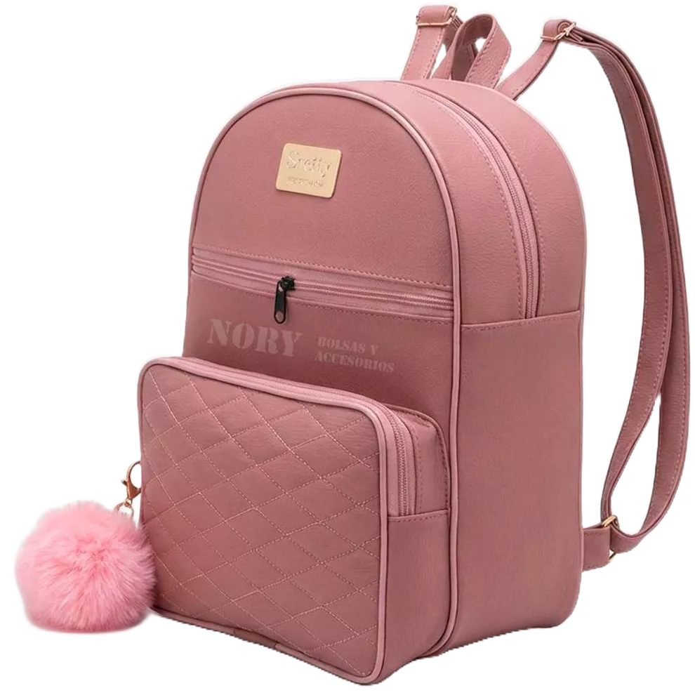 Mochila Feminina Couro Sintético Antifurto Impermeável Grande Faculdade Moda + CHAVEIRO POMPOM