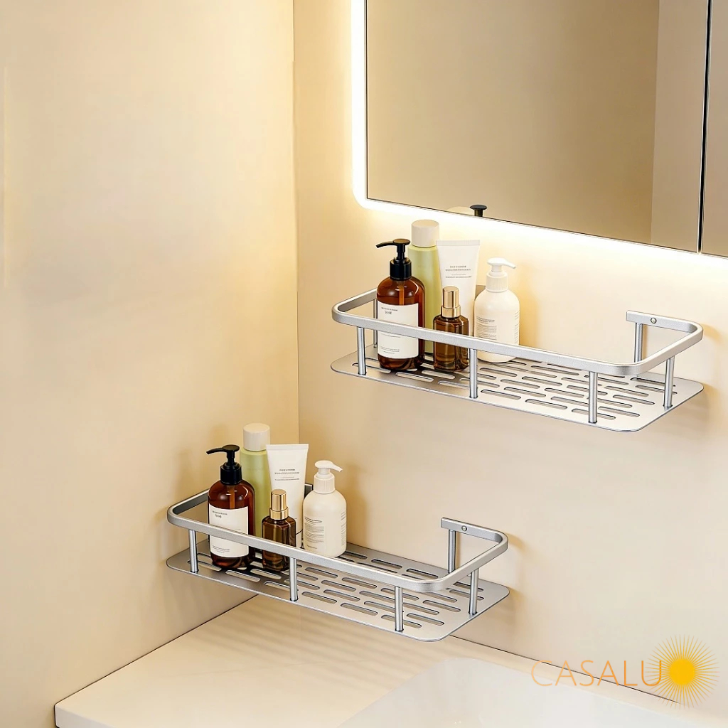 Kit 2 a 4 Suporte De Shampoo Organizador Prata Cromado Prateleira Banheiro Sem Furo Premium Aluminio