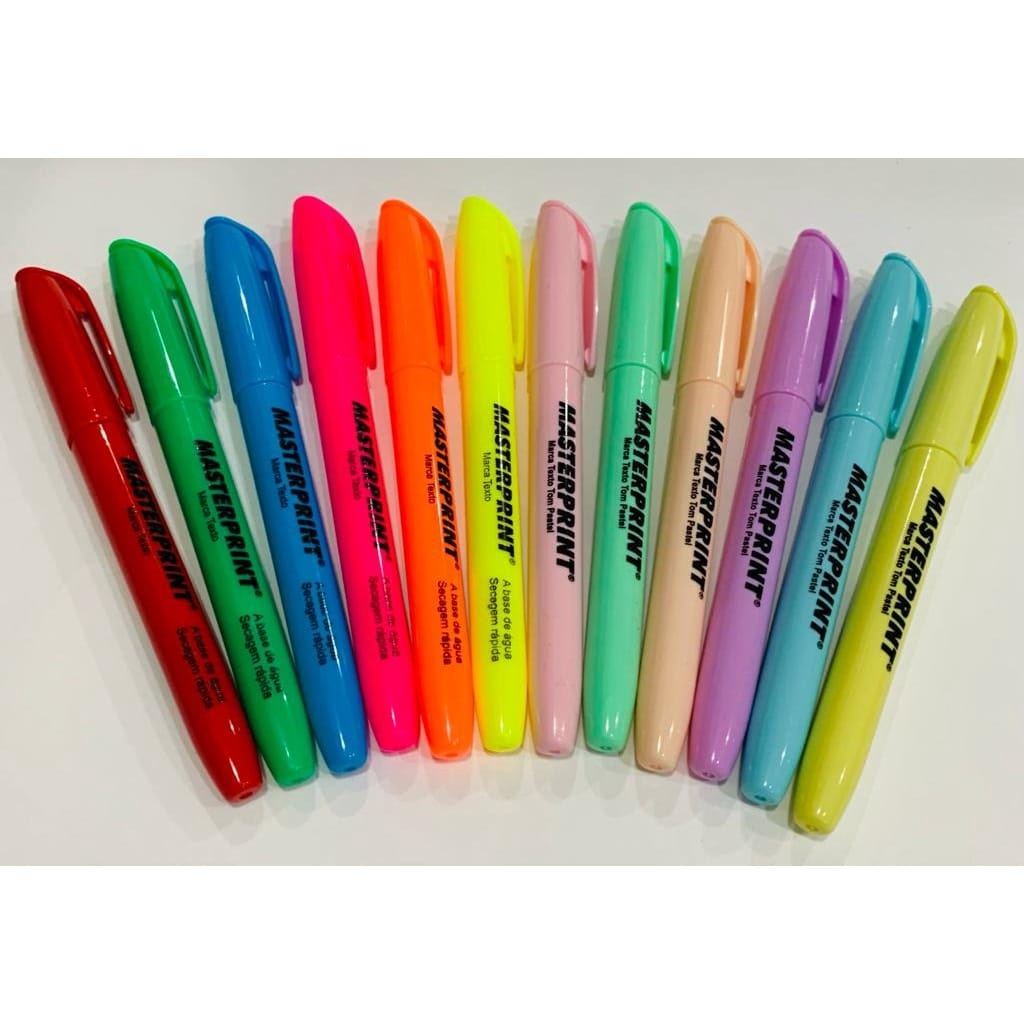 Kit Marca Texto (6 Neon + 6 pastel) Caneta Marca Textos Masterprint