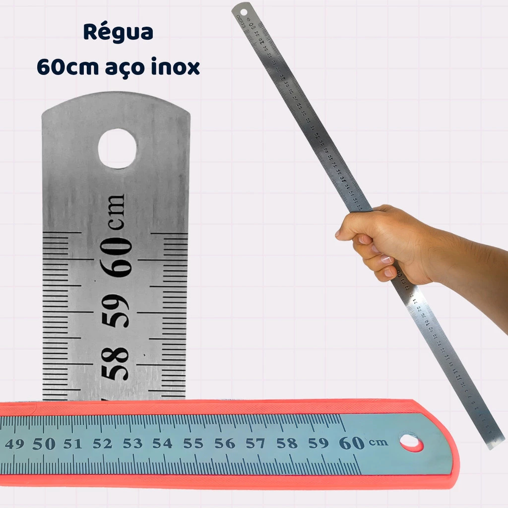 Régua de Inox 30cm/60cm Flexível Dupla Face em Cm e Polegadas – Alta Precisão e Durabilidade