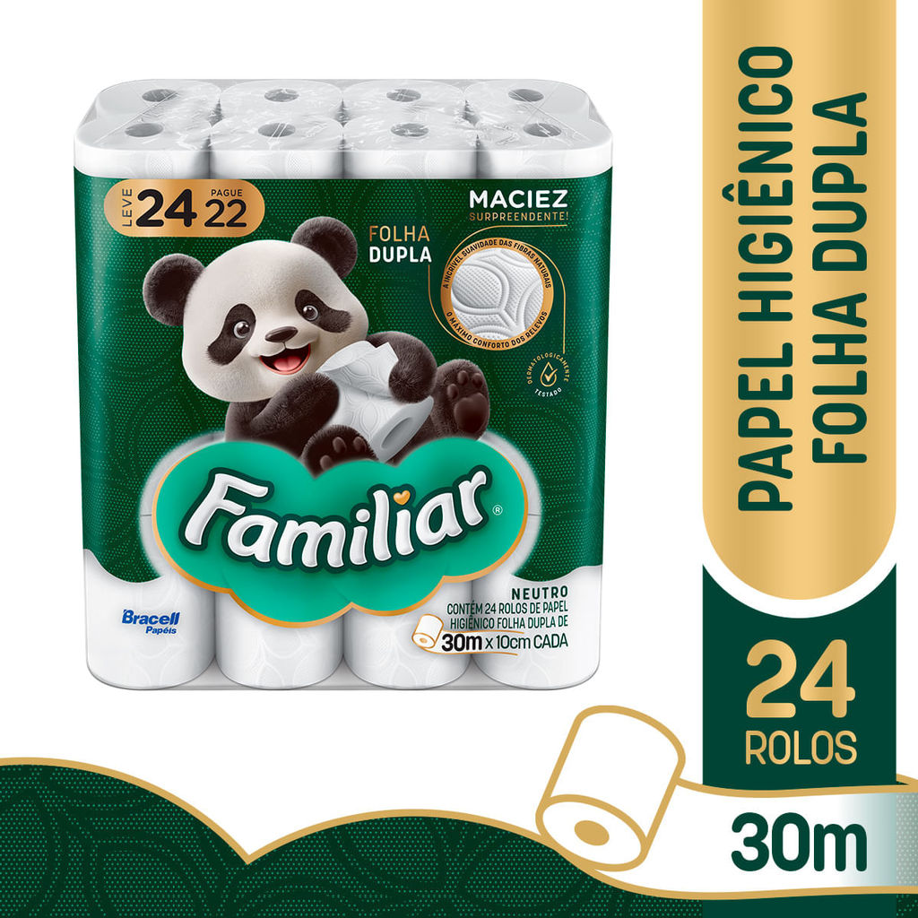 Papel Higiênico Familiar Folha Dupla 30m 24 Rolos