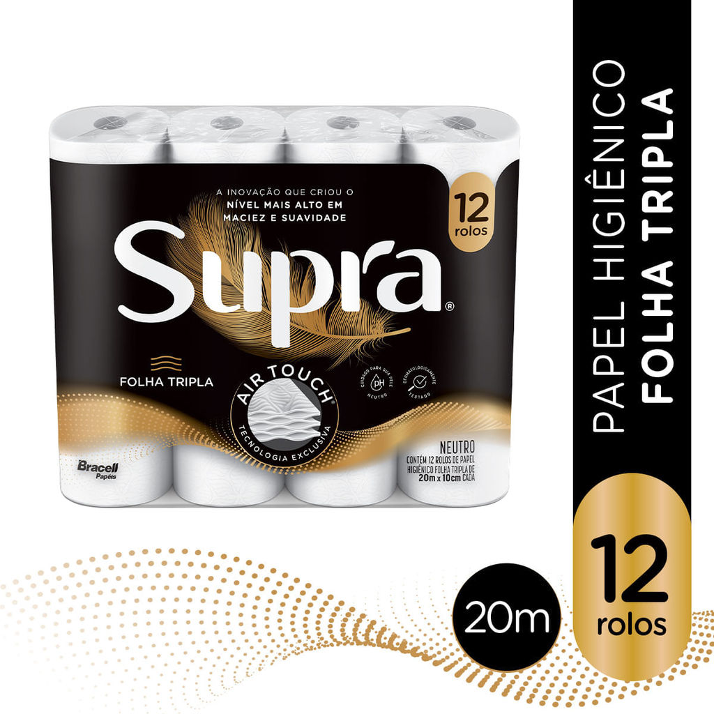 Papel Higiênico Supra Folha Tripla 12 Rolos