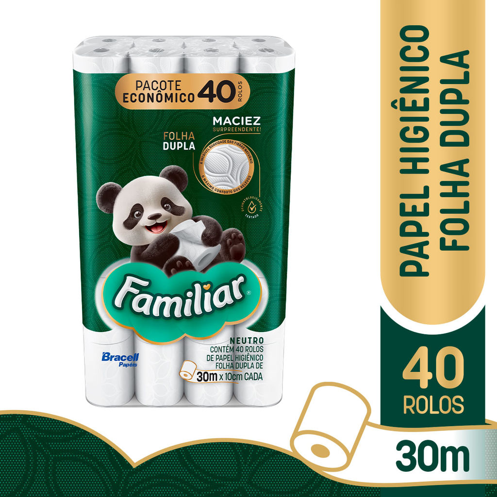 Papel Higiênico Familiar Folha Dupla 30m 40 Rolos