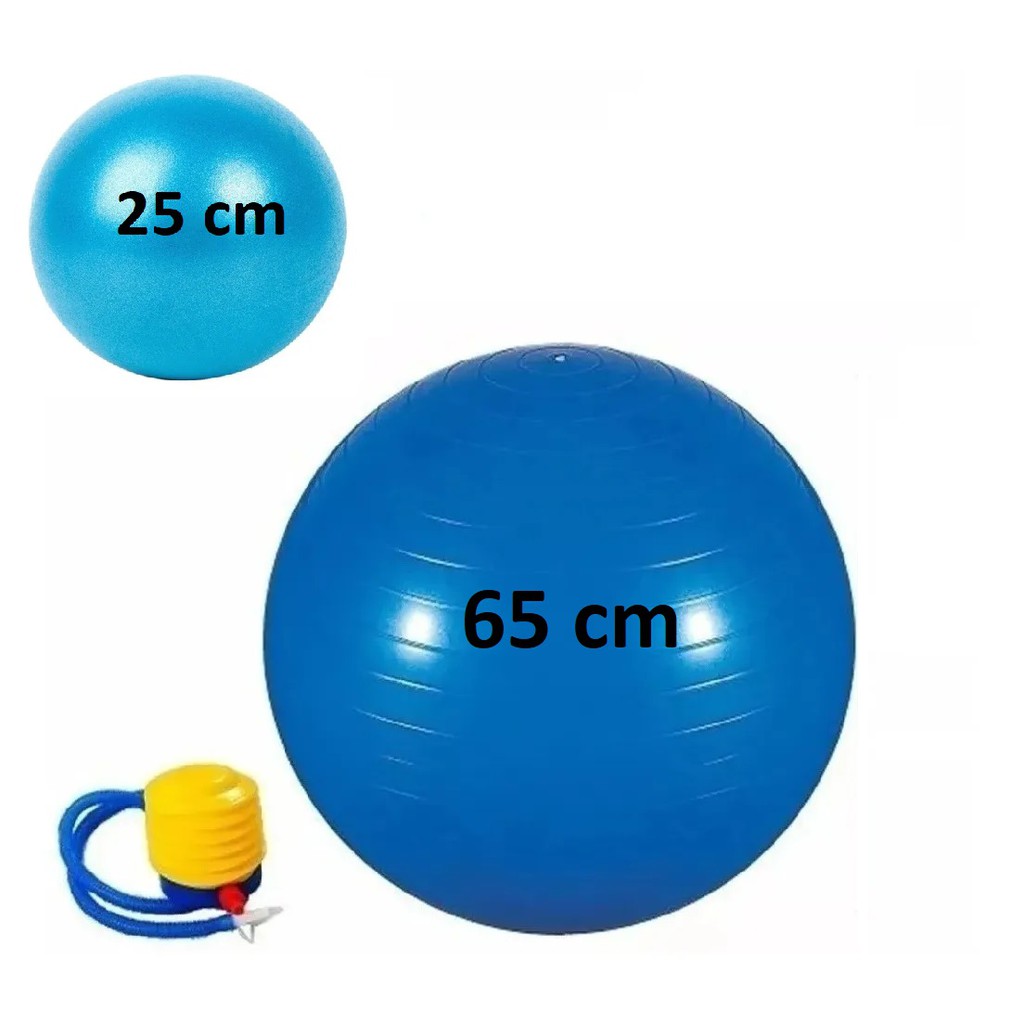 Bola Suíça Pilates Fisioterapia Exercicios Yoga - Kit 1de 65 Cm e 1 de 25 Cm C/ Bomba
