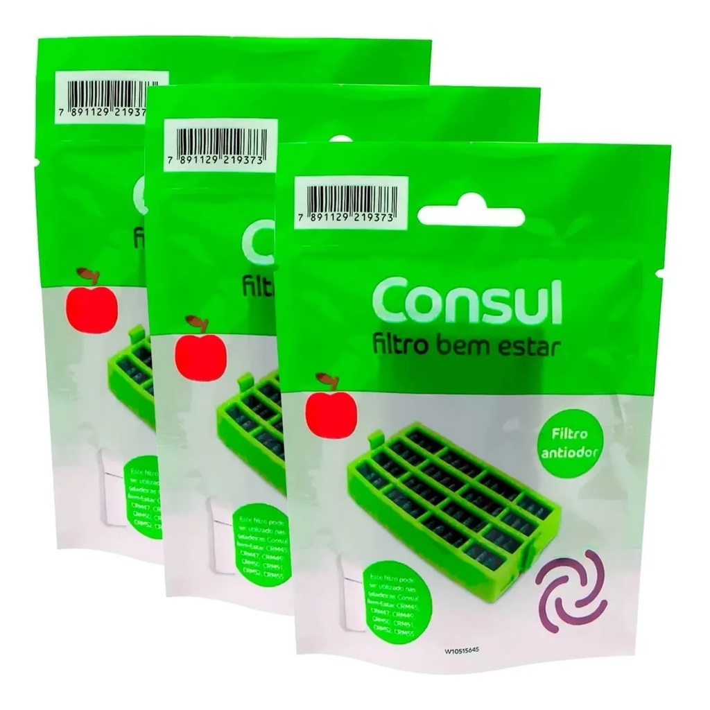 Kit Com 3 Filtros Geladeira  Consul Bem Estar Original Anti Bactéria W10515645 K00003