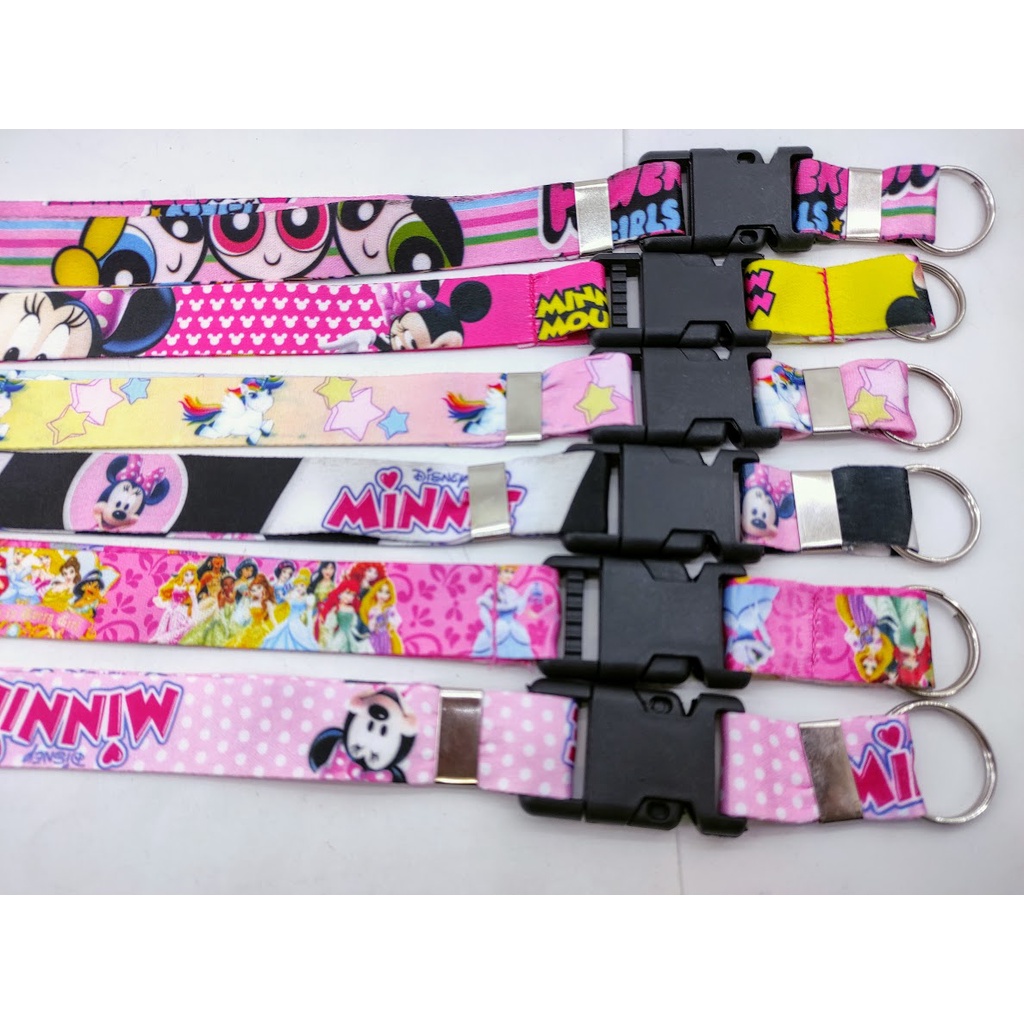 Cordão Feminino Rosa Meninas Super Poderosas Princesas e Unicórnio chaveiro Tirante com engate