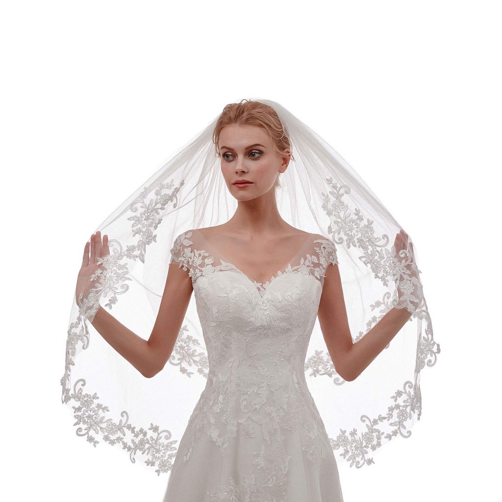 Nova Borda Branco Marfim Véu Do Casamento De Noiva Com Pente Acessórios 1.5 M Curto Das Mulheres De Renda