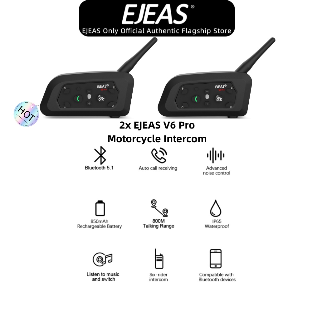 EJEAS V6 Pro + Type-c 2 Pack Fone De Ouvido Com Intercomunicador Para Motocicleta Bluetooth 1200m Interfone