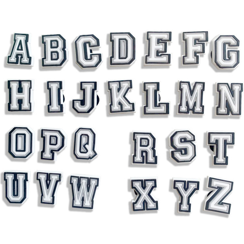 MEIDJ Encantos De Sapato 26 preto e branco Inglês letras decorações PVC acessórios com botão