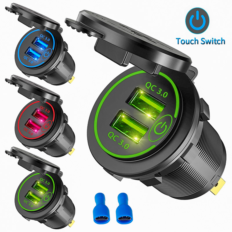 Carga Rápida 3.0 Tomada De Alimentação USB Dupla Para Carregador De Carro À Prova D'água 12V/24V QC3.0 ABS Com Chave De Toque