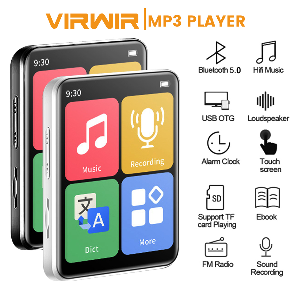MP4 Player Bluetooth 5.0 Touch Screen Música MP3 Portátil Com Alto-Falantes E-Book De Gravação De Rádio FM