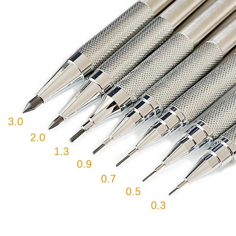 Lápis Mecânico Profissional De Metal Para Desenho 0,3/0,5/0,7/0,9/1,3/2,0/3,0mm