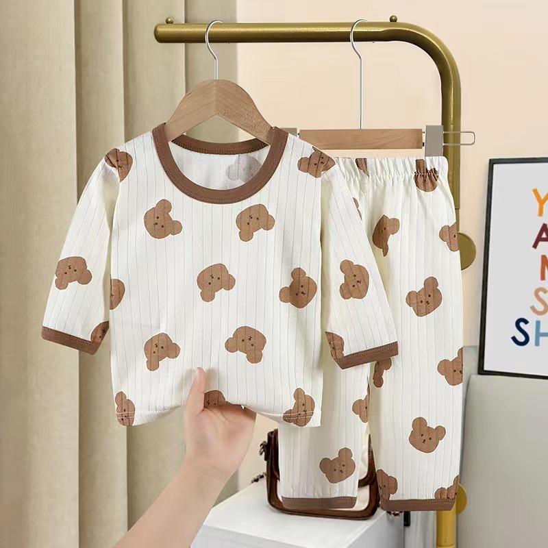 Roupa De Casa Para Crianças De 0-6 Anos De Idade Pijama Fino De Algodão Puro Conjunto De Terno De Ar Condicionado