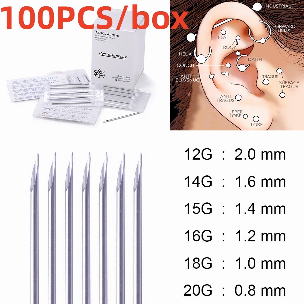 Shehave 100PCS/box Pierc * ng Ferramenta De Moda 12G/13G/14G/16G/18G/20G