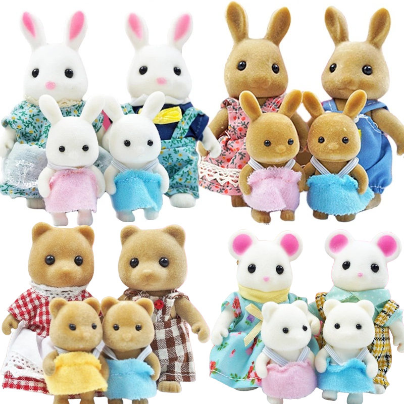 Simulação De Floresta Boneca Família De Coelho Casa De Bonecas Figuras Móveis DIY Playset Quarto Menina Brinquedos Acessórios