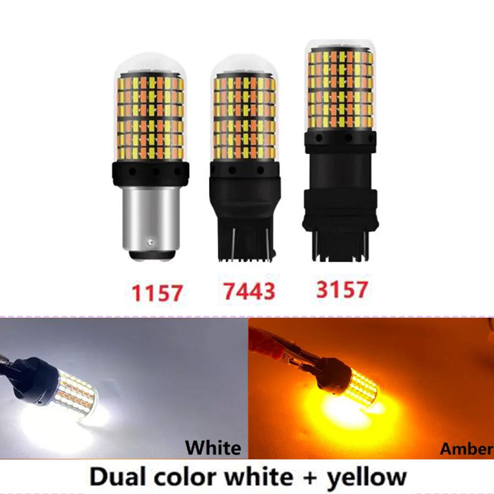 Lâmpada T20 Led Dupla Cor T20 7443 W21/5W 1157 BAY15D P21 T25 3157 P27/7W Carro DRL Interruptor De Sinalização De Giro Automático