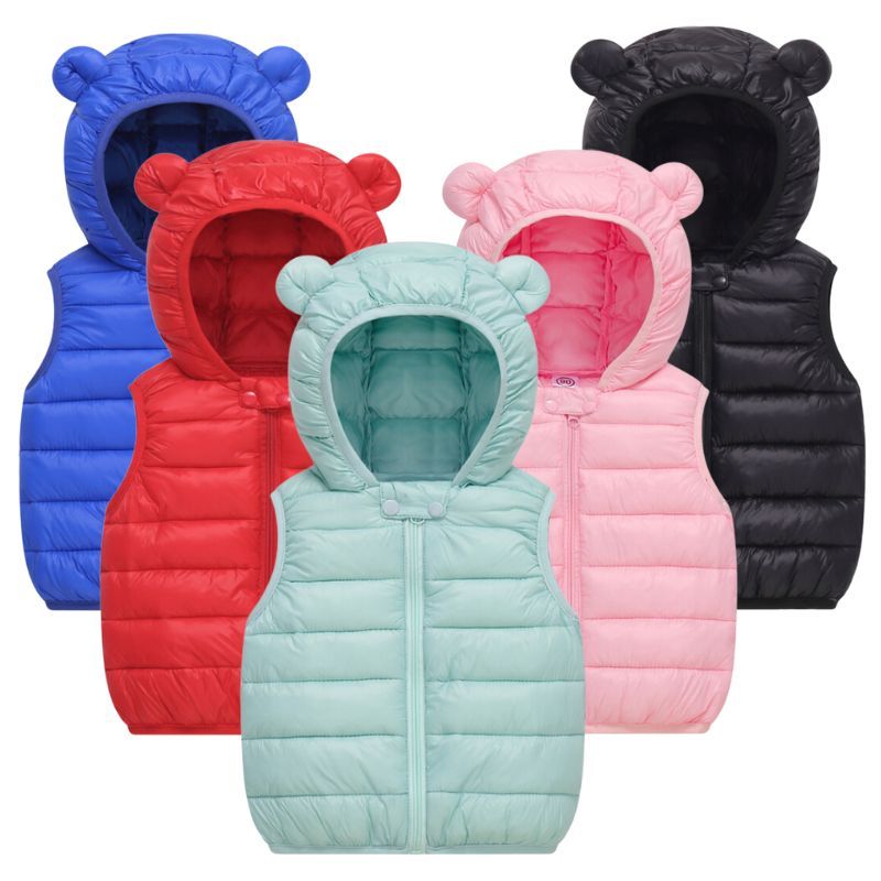 Nova Roupa Infantil De Cor Sólida Para O Outono E Inverno De 2024 Colete Algodão Meninos Meninas Com Capuz Bebês
